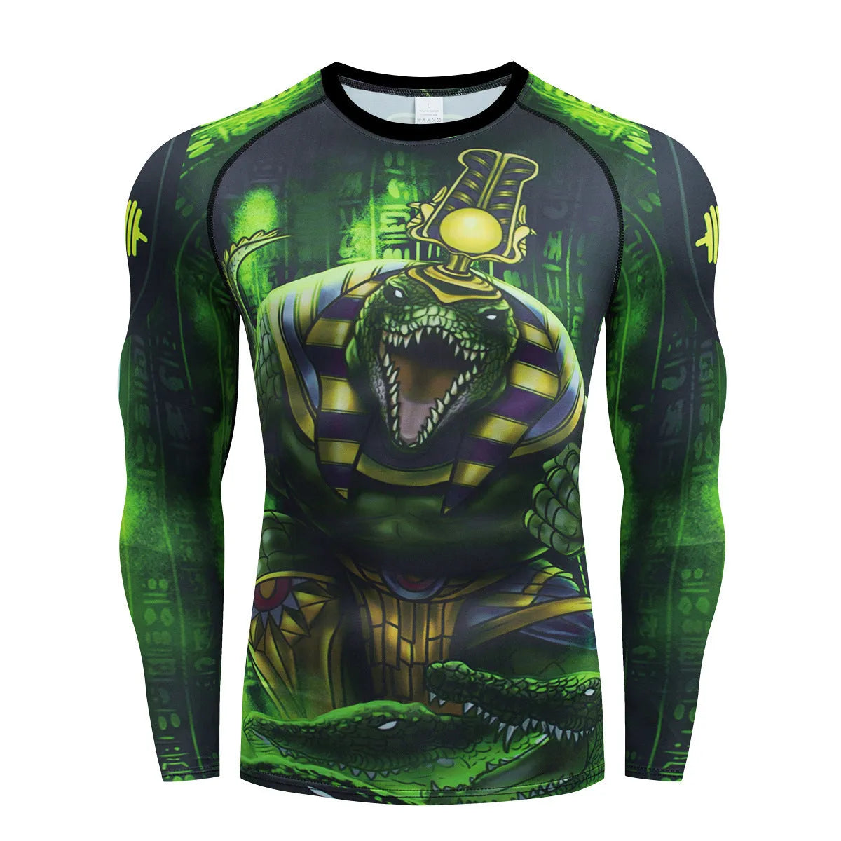 Man wearing a slim-fit ZF016 printing pattern sports suit, consisting of a long-sleeved top and trousers, for running or fitness.