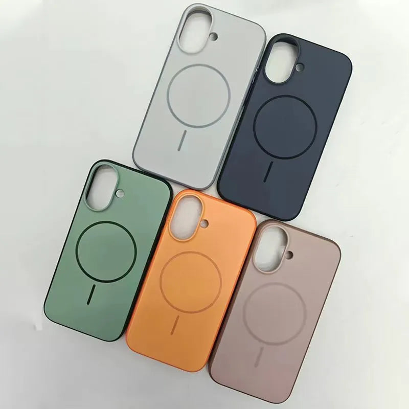 Magnetic iPhone case with AI photography button in frosted protective shell showing contrast colour design