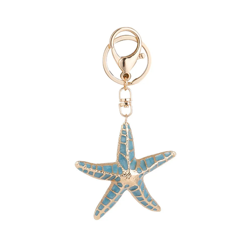 Ocean Series starfish shell keychain with electroplated finish in blue pink and purple colours