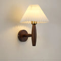 Walnut wood American retro bedside wall lamp with fabric shade and E27 socket