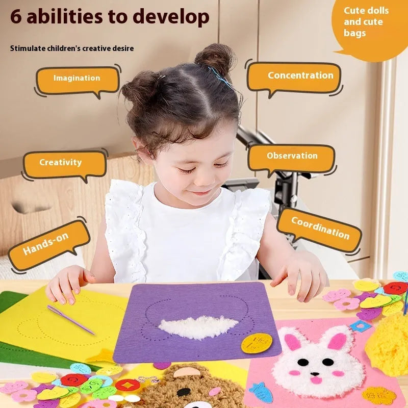 Children's cartoon animal wool embroidery painting kit with cloth base and multiple animal designs