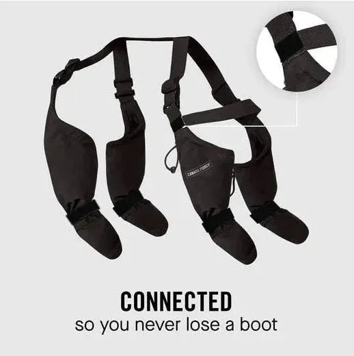 Black waterproof non-slip dog shoes with adjustable straps in sizes XS S M L XL XXL