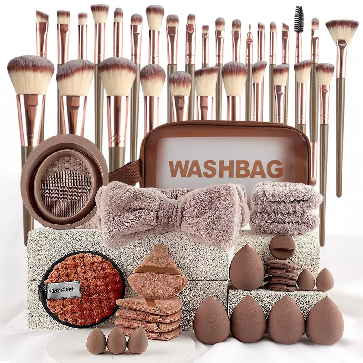Hydrophilic non-latex beauty tools combination suit with multiple pieces for face wash and makeup application