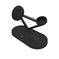 White 5-in-1 magnetic wireless charging desktop stand with small lamp for iPhone, Apple Watch, and Airpods on a desk