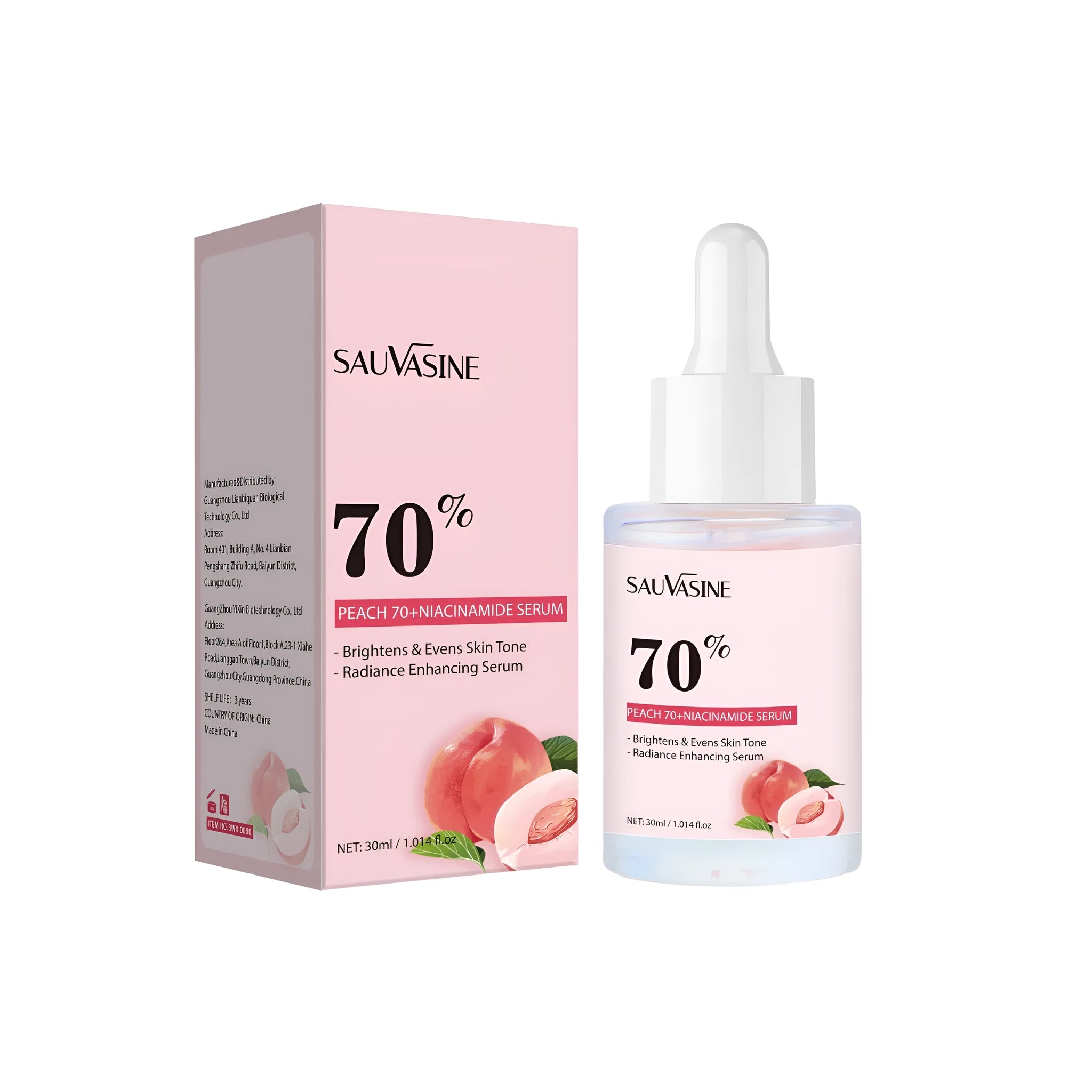 Nicotinamide care solution bottle with 30ml volume and compact dimensions