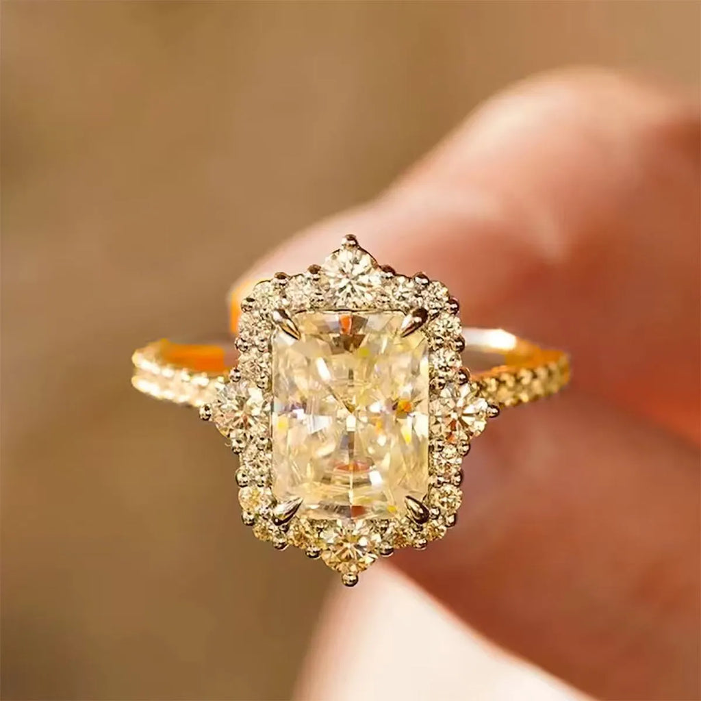 Rectangular copper ring with electroplated white gold finish on display