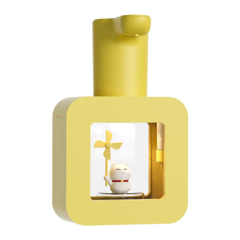 Pink automatic soap dispenser with unicorn design for kids, featuring touchless sensor.