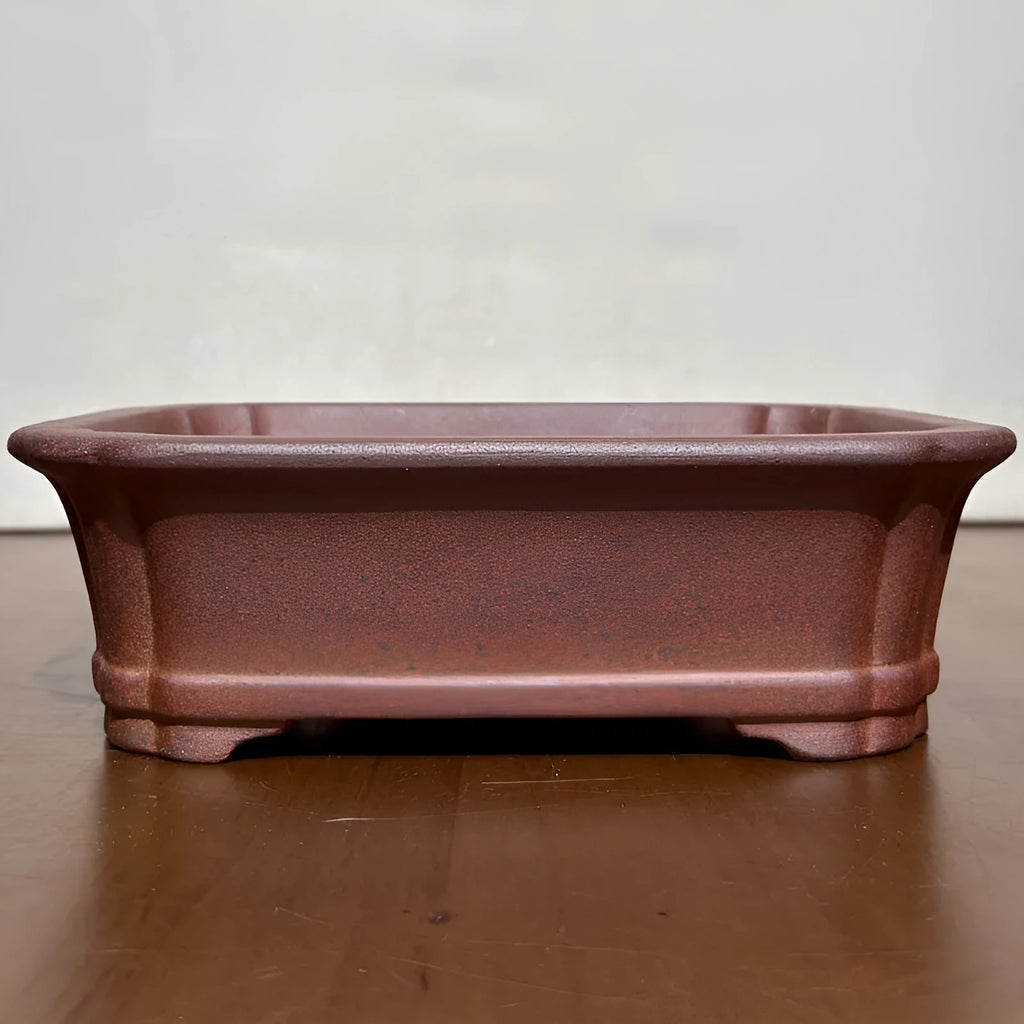 Rectangular retro firewood purple sand flower pot in reddish brown stoneware with hand glazed finish
