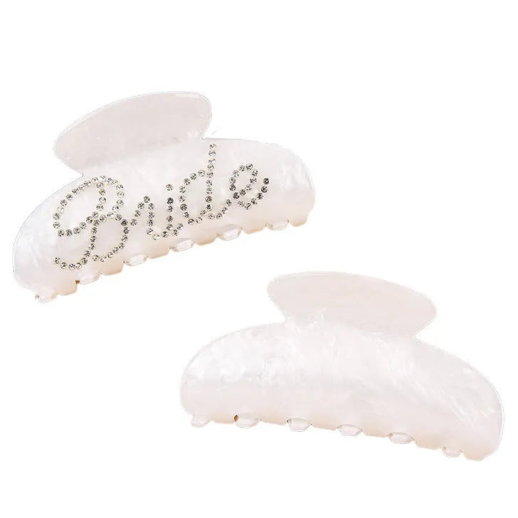 Acrylic shark clip hair barrette with double-sided diamond drill design measuring 10cm in pink or white colour
