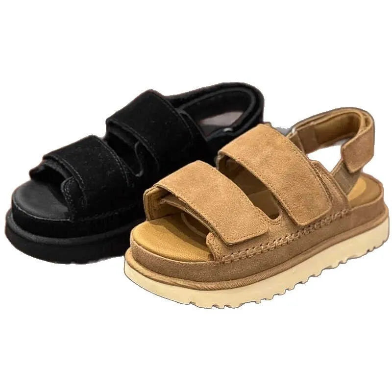 Women's maroon plus size peep toe platform sandals with adjustable Velcro strap