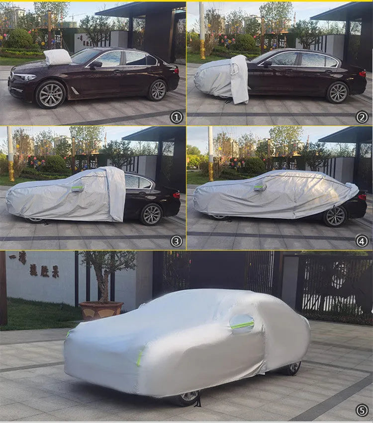 Oxford car sun protection jacket in silver on a vehicle showing heat insulation cotton velvet cover