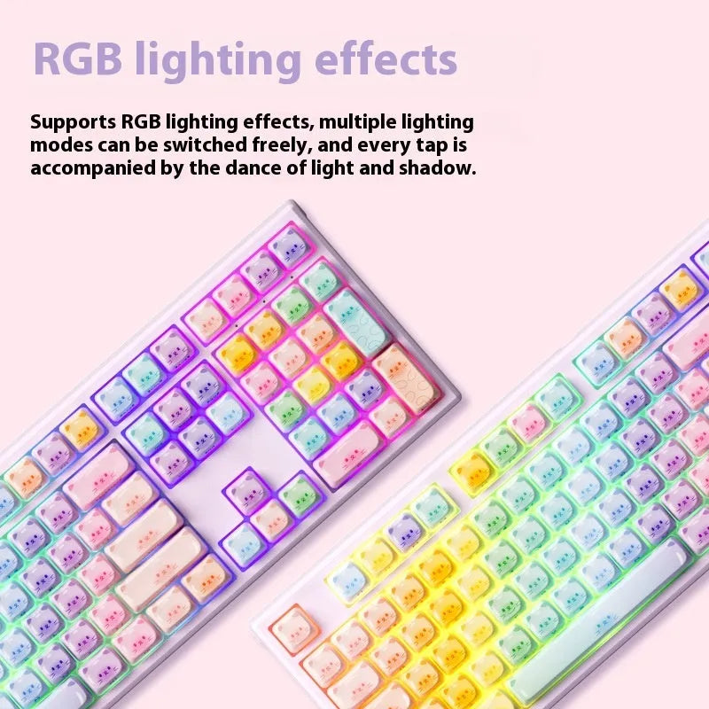 Coloured sugar cat Bluetooth mechanical keyboard with piano switches and themed keycaps