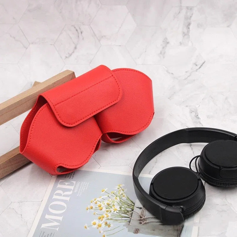 AirPods Max protective case in PU leather, shown in available colours: black, blue, green, red, white.