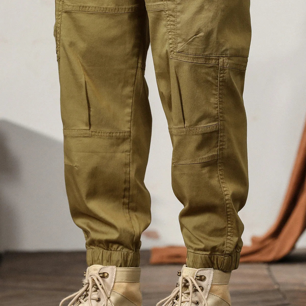 Men's tapered cotton harem pants in ankle-banded Korean style design