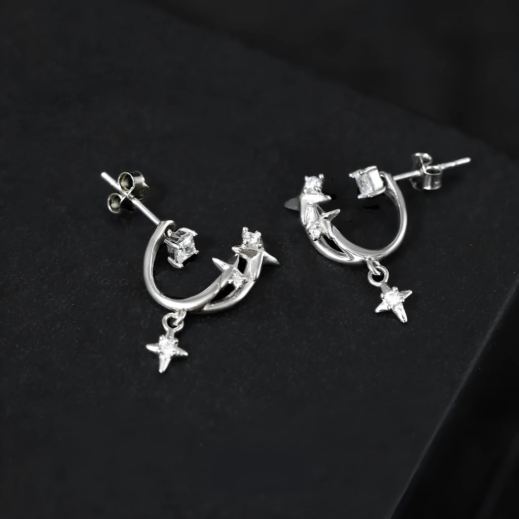 Track zircon ear studs S925 sterling silver star shape white gold colour for women