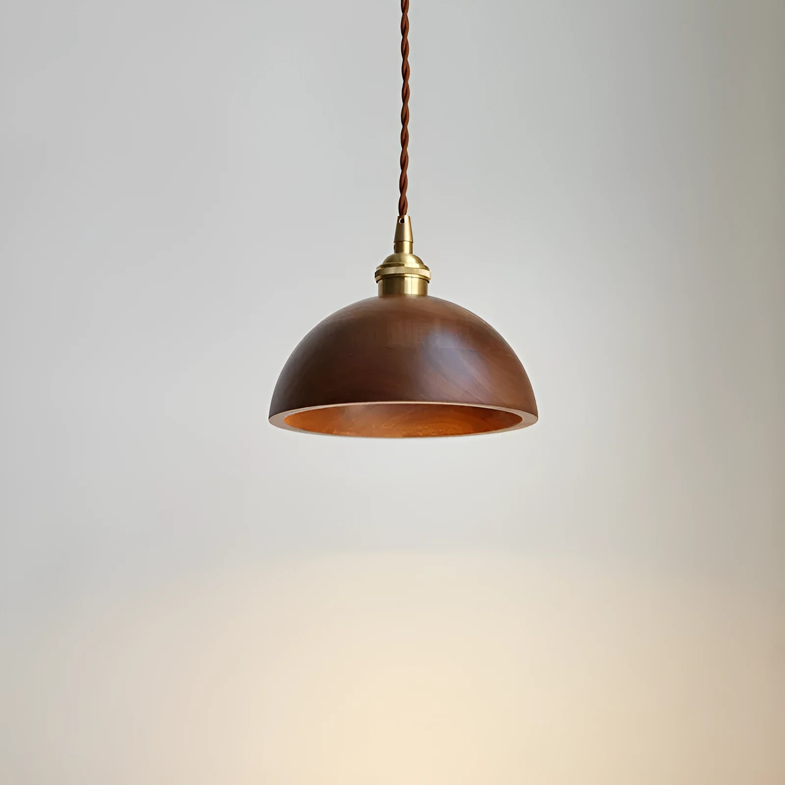 Black walnut single-head droplight chandelier with copper wood art construction.