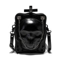 Black mini square crossbody bag with Halloween skull embossed design and chain accents
