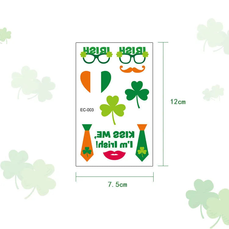 St Patrick's Day clover design temporary tattoo sticker on paper, size 120mm by 75mm.