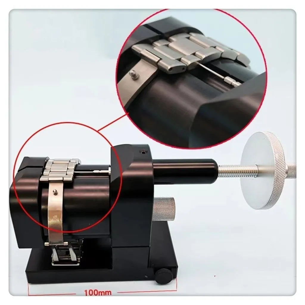 Alloy steel watch strap stripping machine and tool set for watch repair.