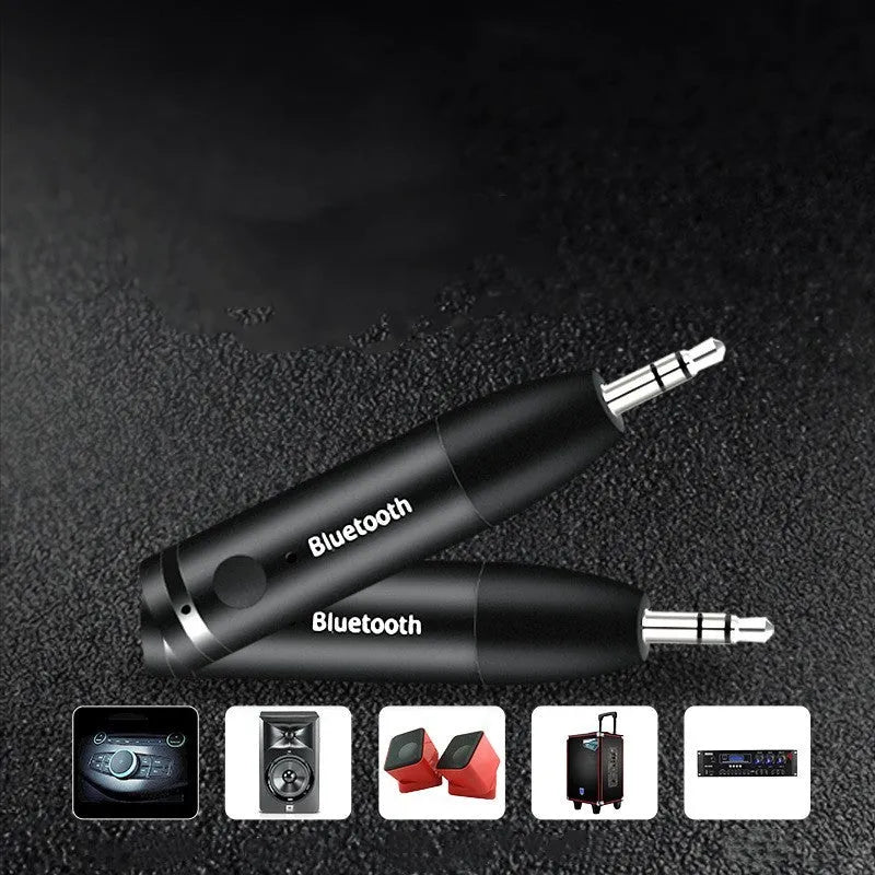 Black Bluetooth AUX audio receiver for car stereo with USB cable