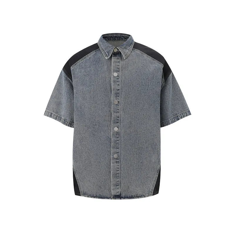 Retro washed denim suit for men with short-sleeve jacket and matching trousers