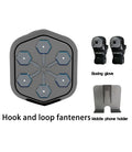 Black smart boxing machine with Bluetooth connection and velcro targets, includes boxing gloves