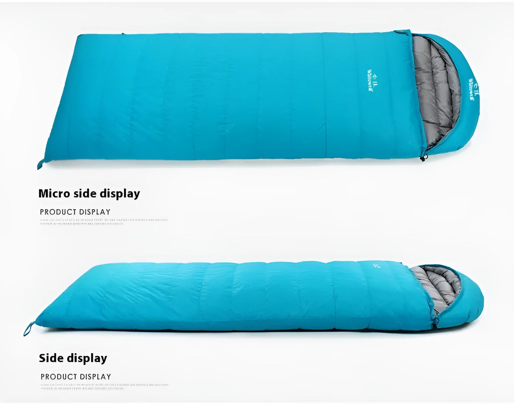 Black outdoor sleeping bag with goose down filler and envelope structure for adult camping use