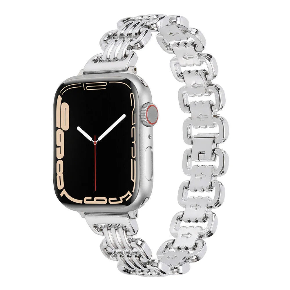 Apple Watch alloy metal replacement bracelet in silver, black, gold, rose gold, and starlight colours