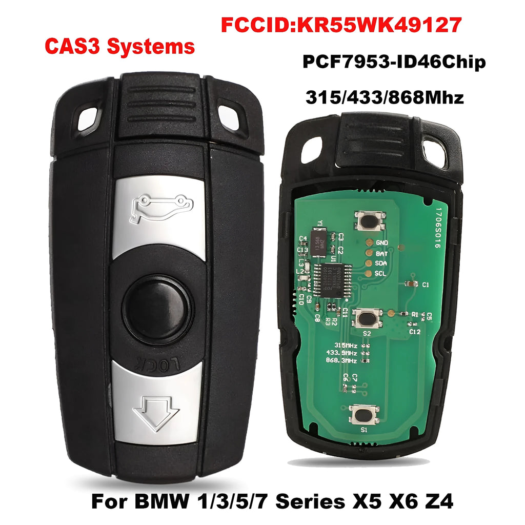 BMW CAS3 remote control key replacement with three keys showing metal and plastic construction