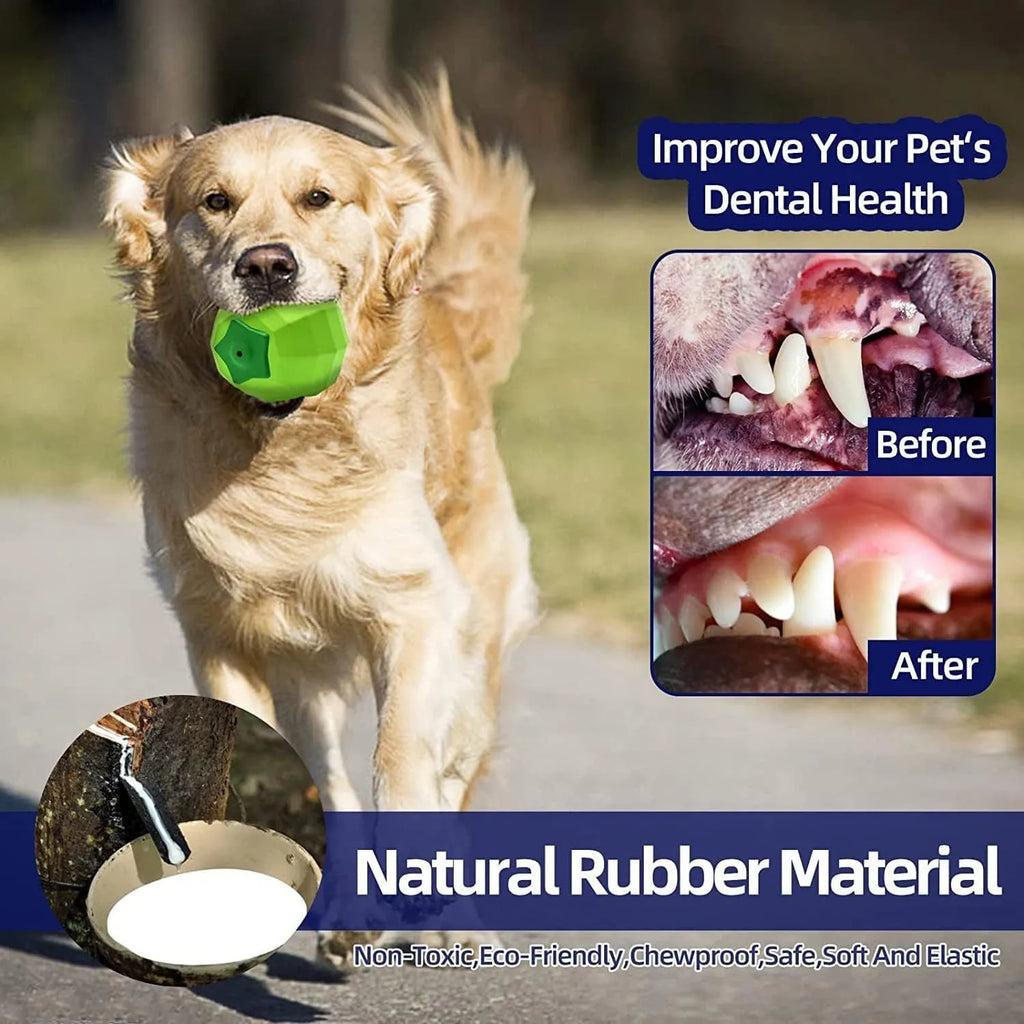 Green natural rubber dog squeaky ball chew toy for aggressive chewers measuring 90mm