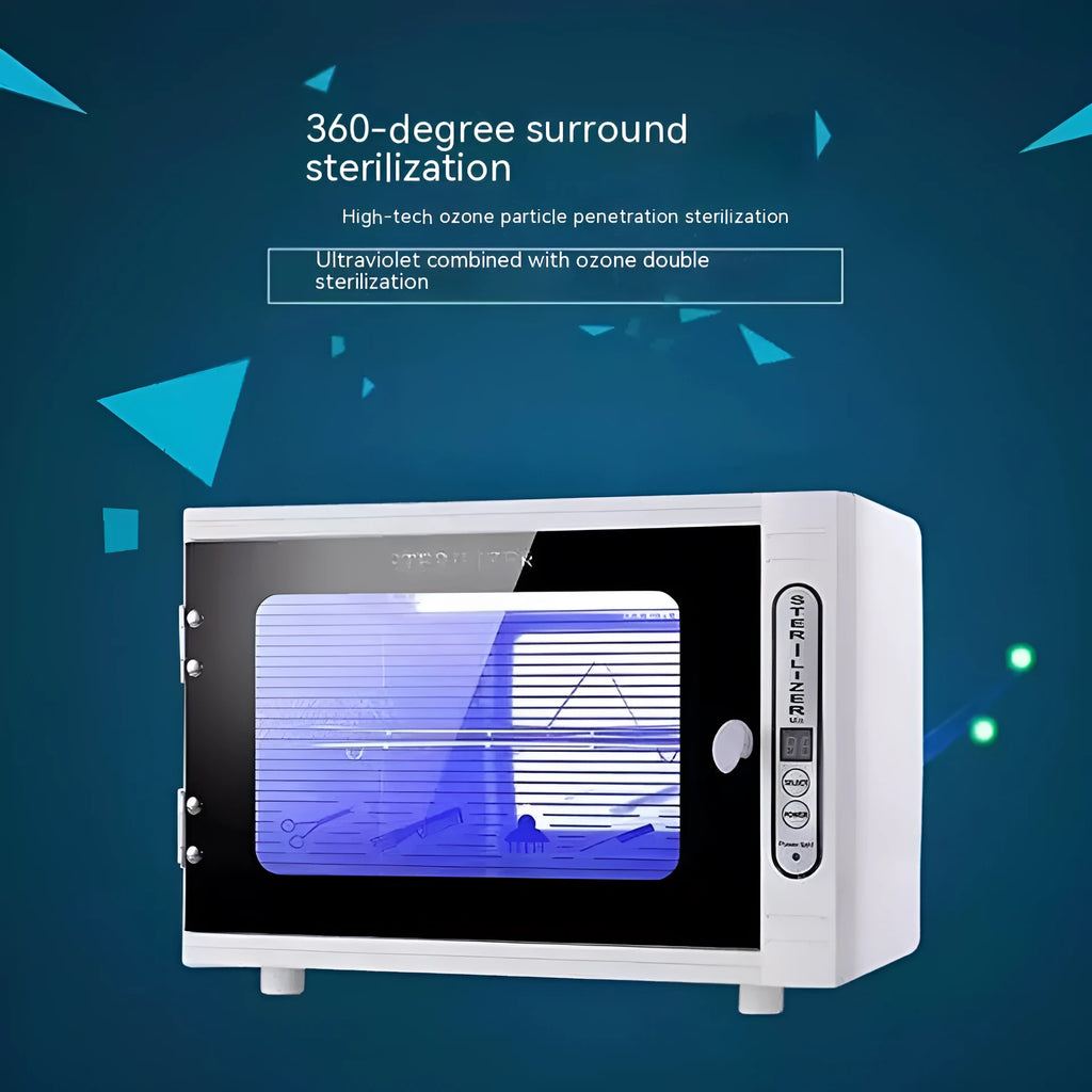Small silver ultraviolet sterilizer for beauty salon tool disinfection with stainless steel interior