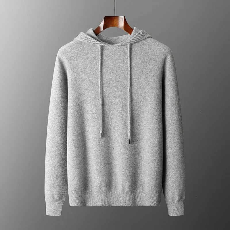 Men's light grey cashmere hooded sweatshirt and trousers casual winter set laid flat