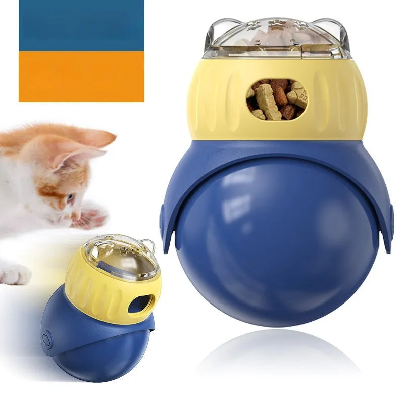 Morandi yellow and blue owl-shaped self-service cat puzzle feeder toy