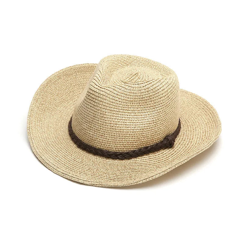 Men's foldable wide-brim straw sun hat in mixed beige colour for summer outdoor wear