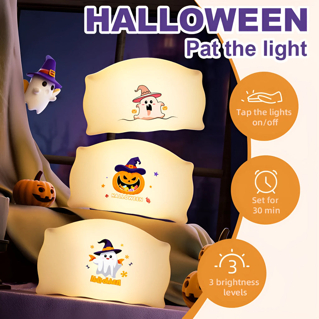 Cartoon Halloween doll table lamp in magic ghost or pumpkin ghost design on a table.