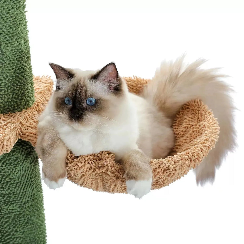 Cactus design cat tree climbing frame with integrated scratch board and toy