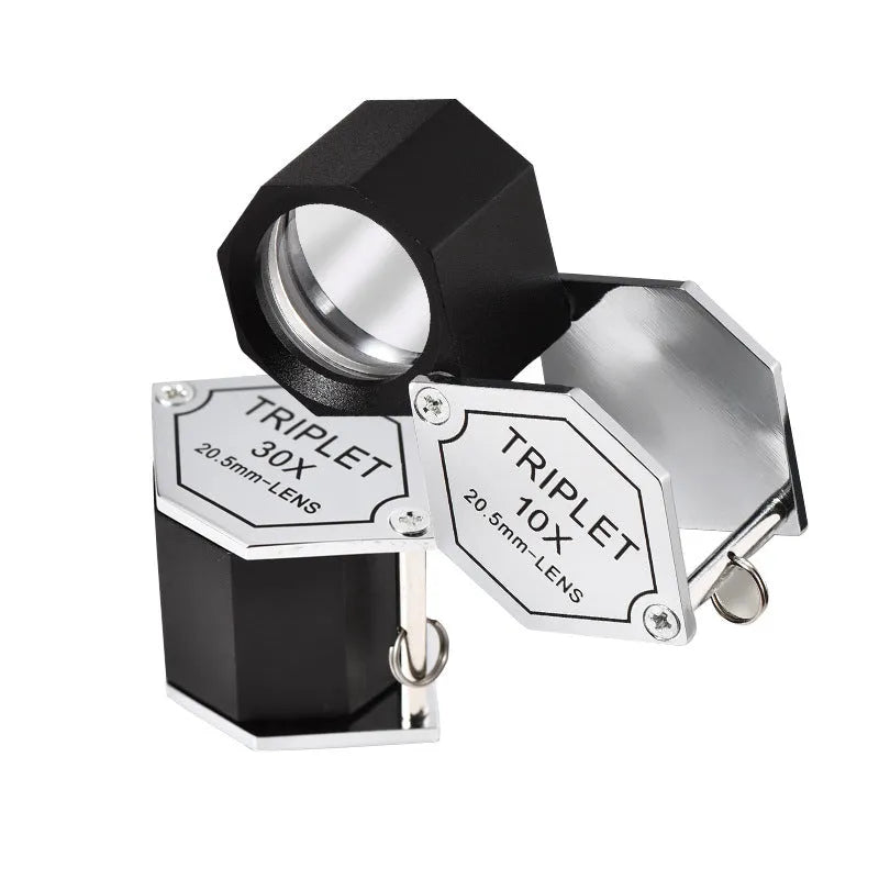 Handheld metal jeweller's magnifying glass with optical glass lens for stamp and coin inspection