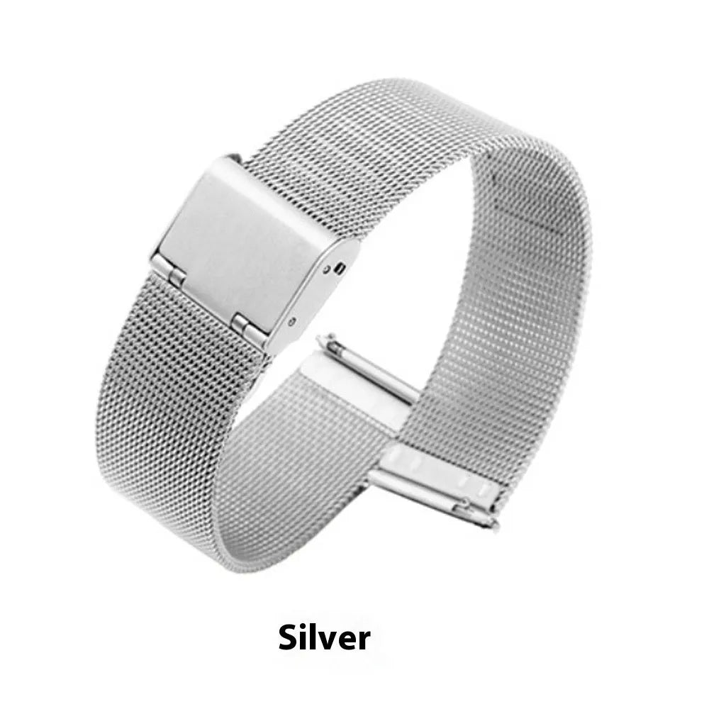 Milani stainless steel and silk woven watch band in silver, black, rose gold or gold colours