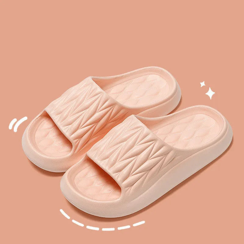 Leaf texture design EVA slippers in multiple colours showing non-slip patterned sole