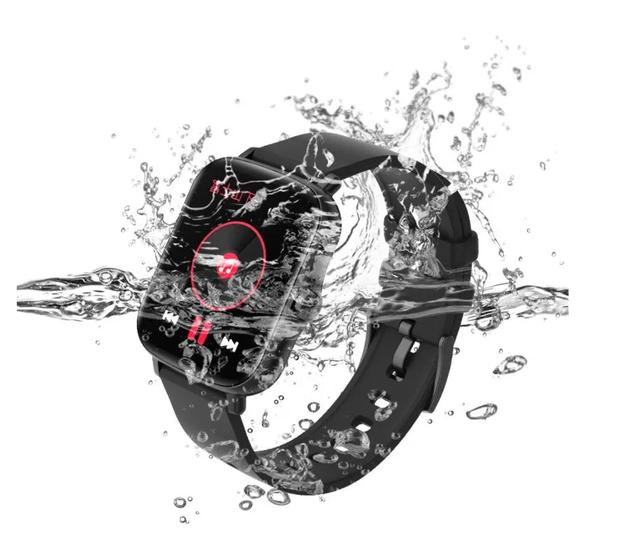 Smart watch with 1.7-inch colour touch screen on adjustable silicone strap in blue, black, or gold