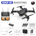 E88 drone with dual 4K camera, foldable arms, black and white colour, altitude hold, and LED lights