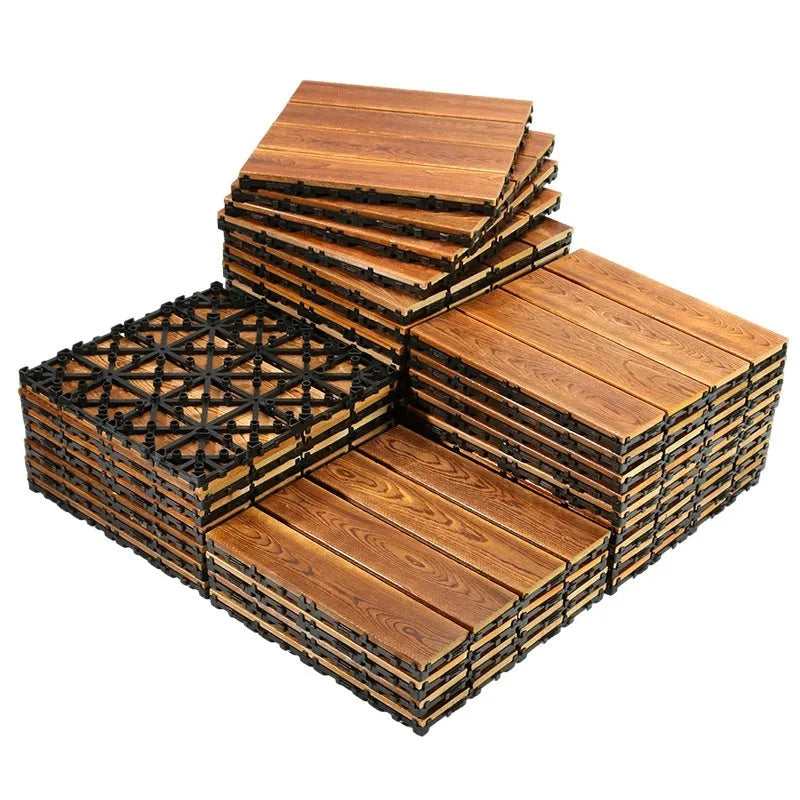 Camphor pine wooden flooring tiles measuring 30x30cm with brushed finish