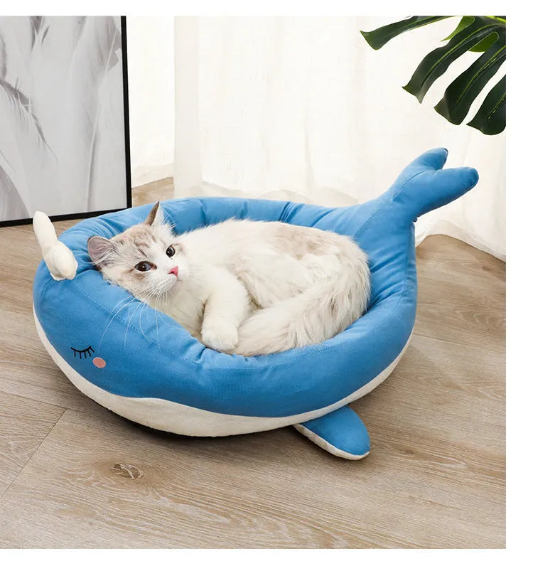 Blue duck-shaped pet bed sofa for small dogs and cats with fluffy polyester material