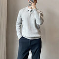 Men's loose fit knitted pullover sweater in modal and rabbit fur fabric, shown in light grey.