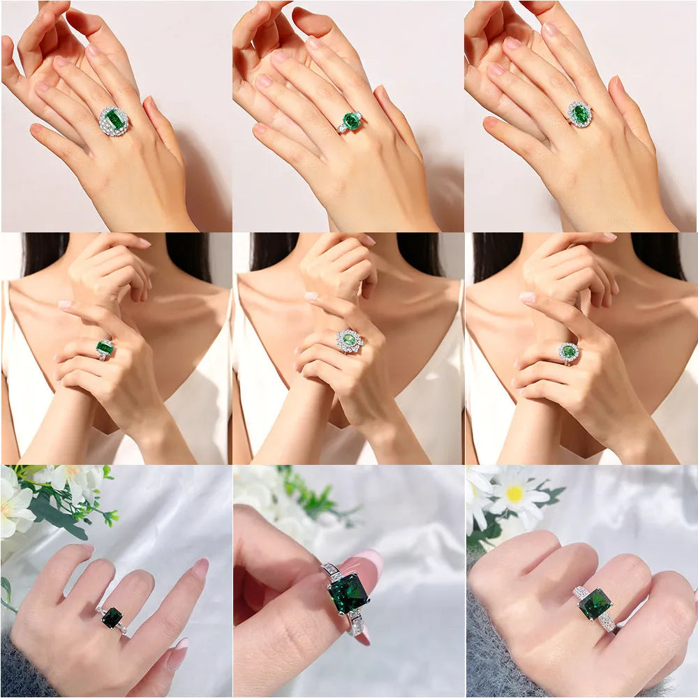 S925 sterling silver emerald ring with Palaibahao inlaid high carbon diamond geometric design