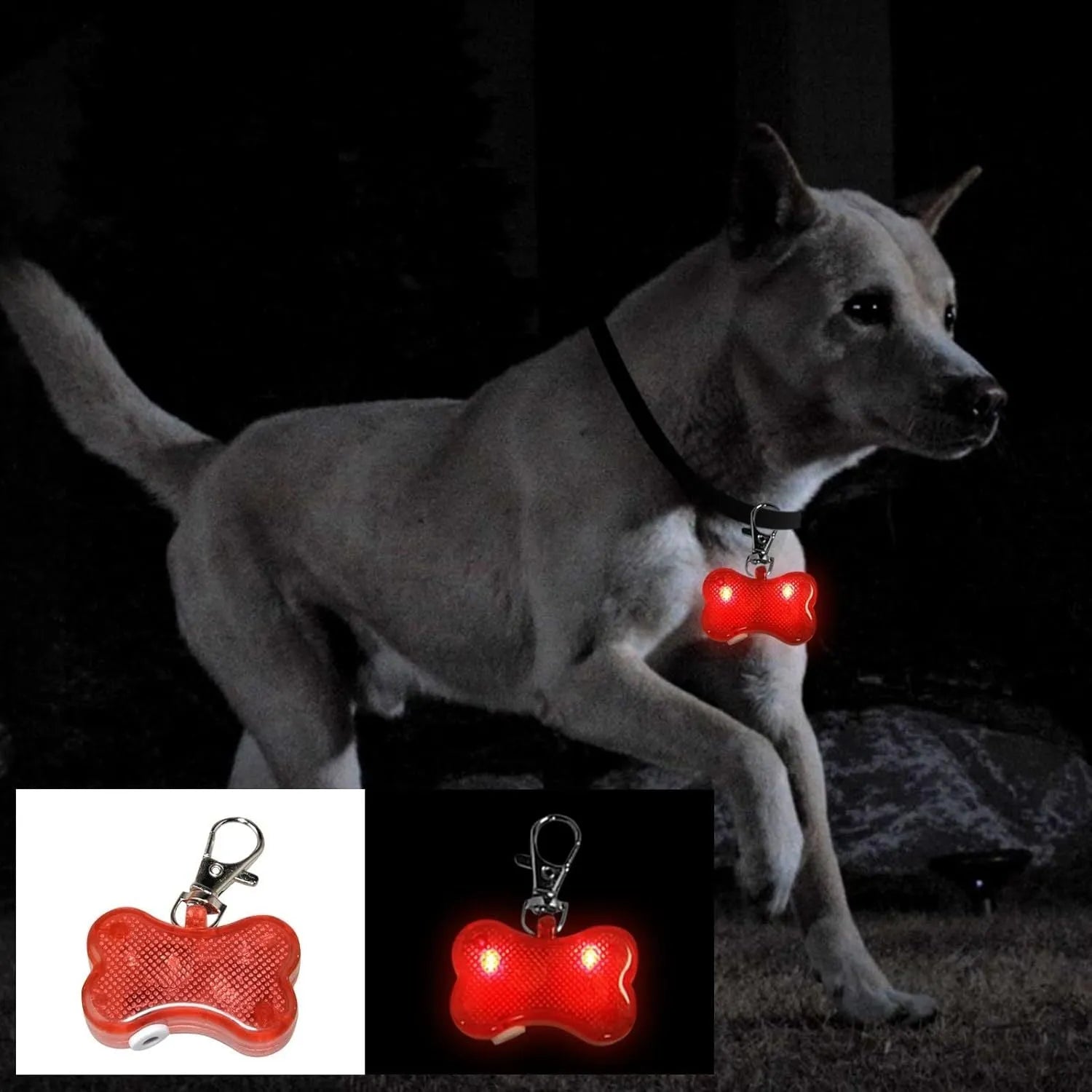 LED bone-shaped glowing pendant for pet collars in multiple colour options