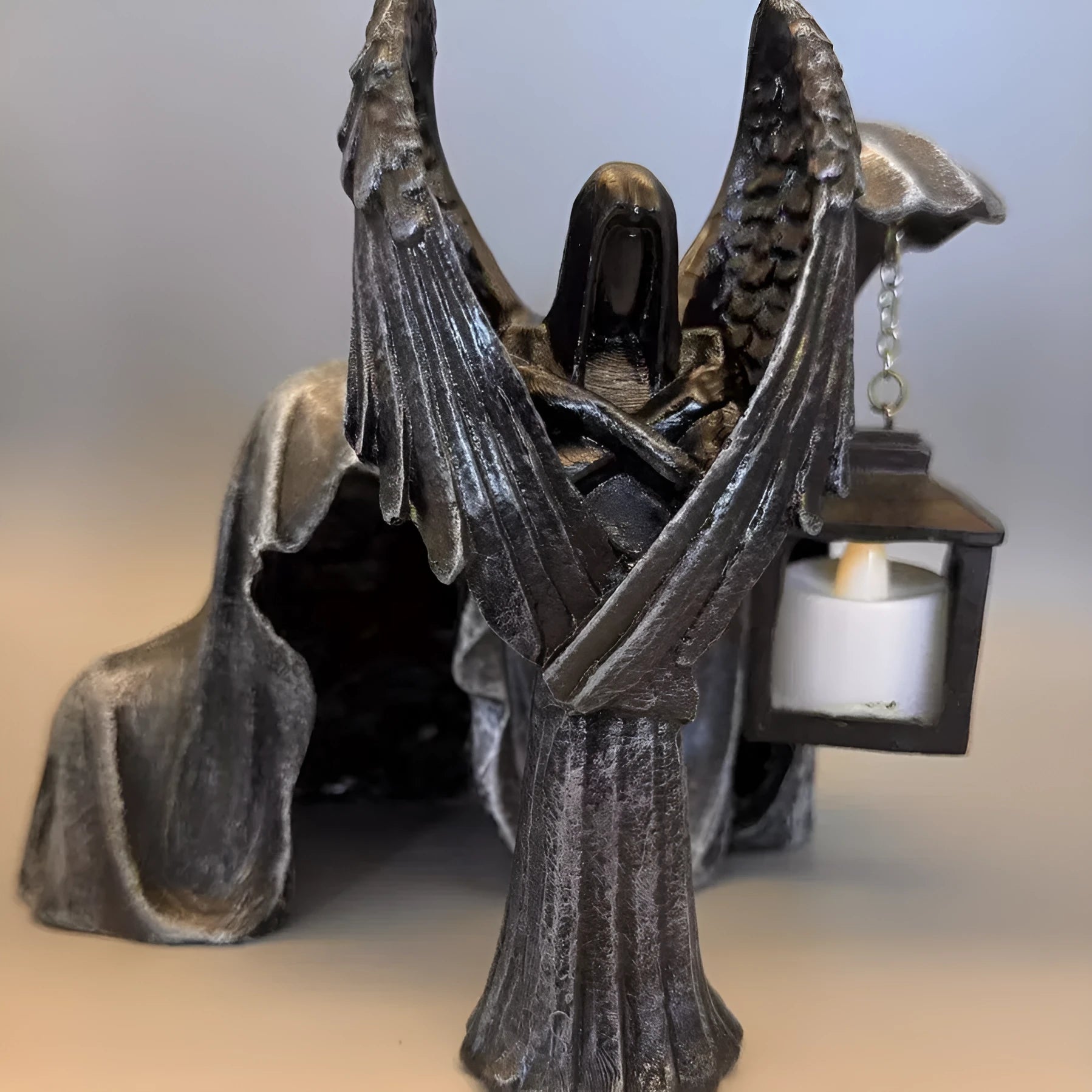 Dark angel resin ornament statue measuring 17cm tall on a display surface.