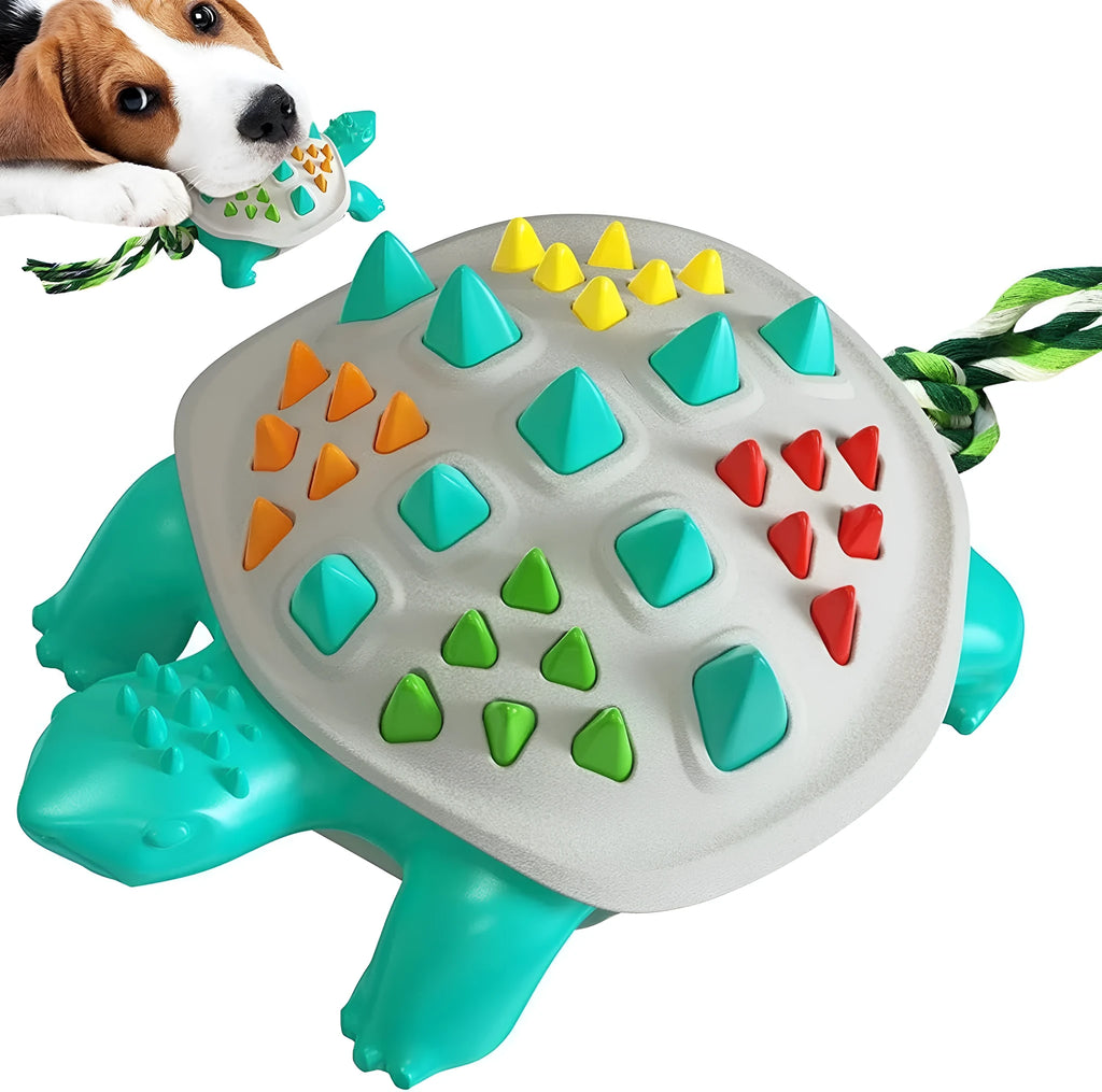 Natural rubber dog toothbrush chew toy with mint flavour for dental care and interactive tug-of-war games