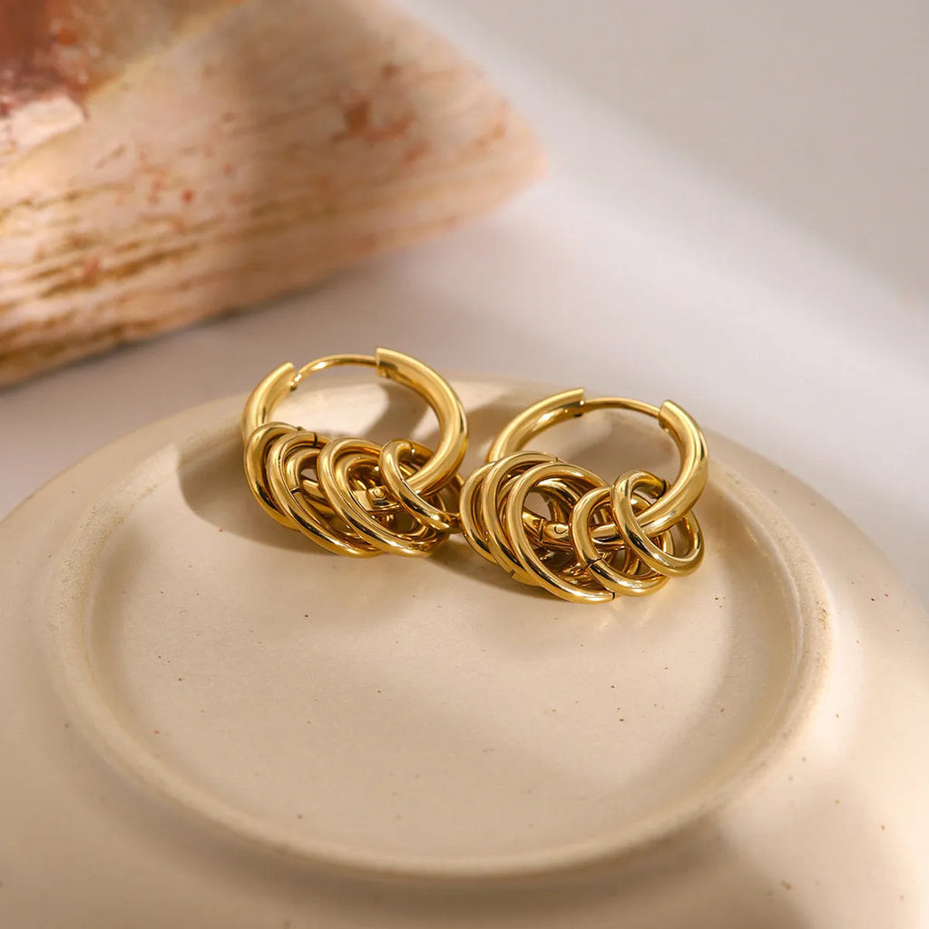 Pair of personality stainless steel color matching earrings with electroplated ins style finish