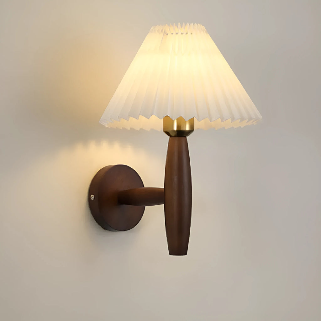 Walnut wood American retro bedside wall lamp with fabric shade and E27 socket
